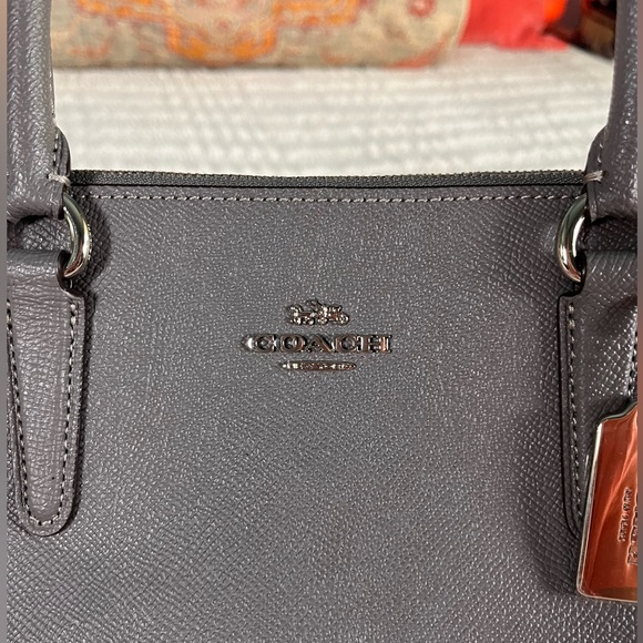 Coach Mini Surrey Carryall Bag Grey Crossgrain Leather NWT - Picture 2 of 13
